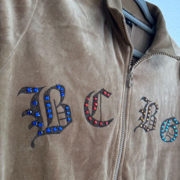 BCBGMaxazria Jacket Women Large Beaded Cross Velour Velvet Track Zip Up Y2K NEW - Picture 5 of 11